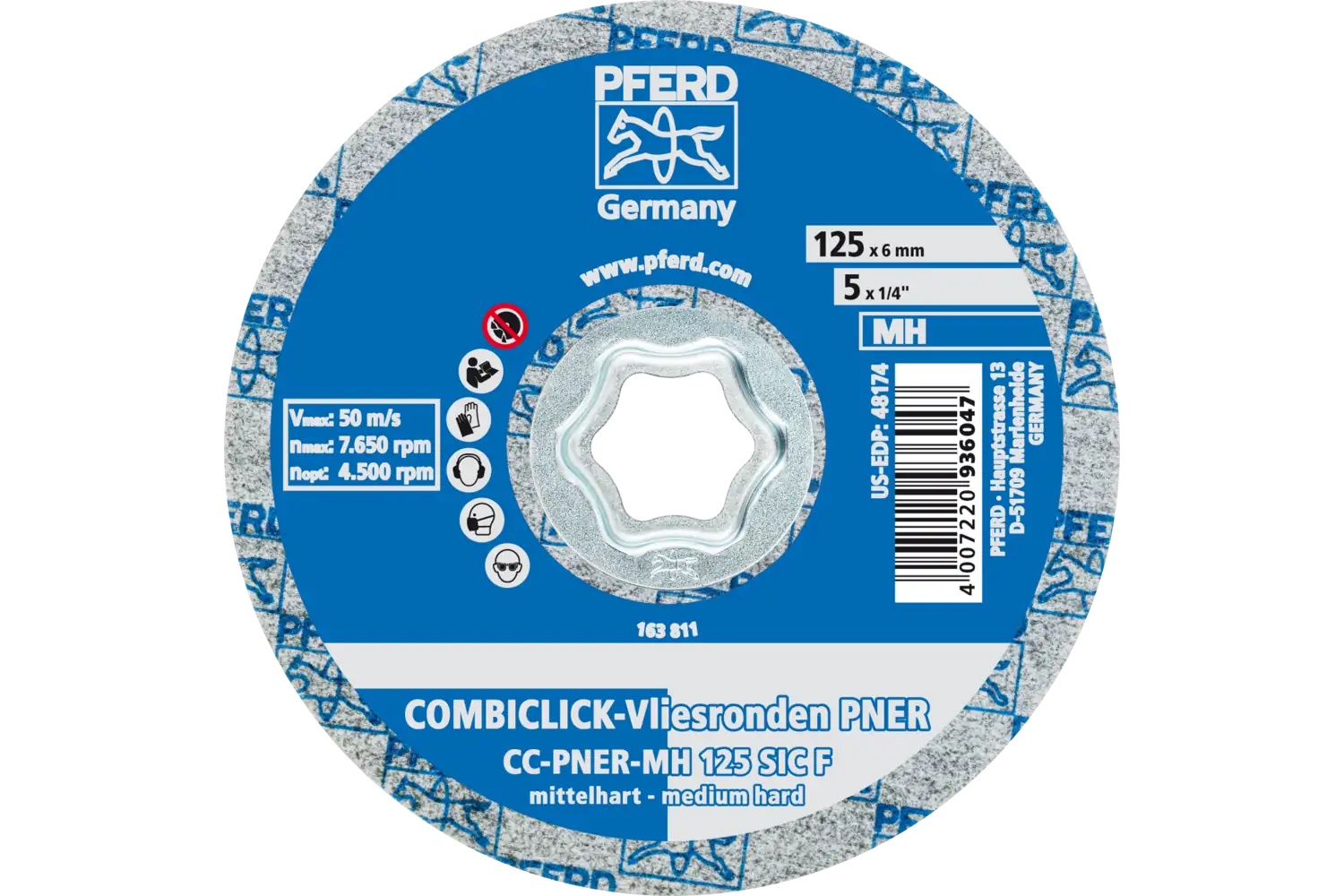 Picture of Pferd Combiclick® Unitized Disc, 5" Dia, Fine, Medium-Hard, 6SF, Silicon carbide